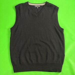 Garret Scott Sweater Vest Men's M Black 100% Extra Fine Merino Wool V-Neck EUC